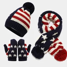 Children's Winter Warm Hat Scarf Glove Three Pieces Set Boys And Girls Outdoor Keep Warm Thick Beanies Scarves And Ski Gloves