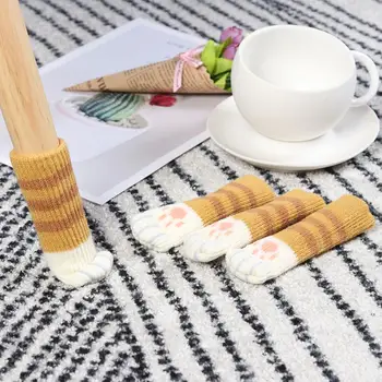 

2/4pcs/set Cartoon Cat Pattern Chair Desk Feet Sock Thicken Anti-slip Table Leg Knitted Cover Floor Protectors Furniture Supplie