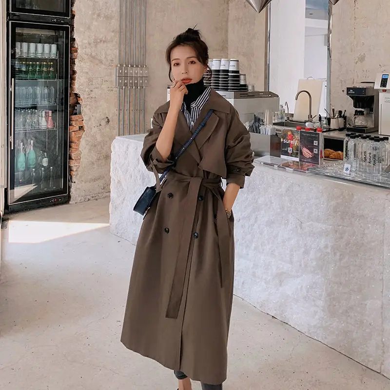 подклад Trench Coat Brown Drape Women 2024 Spring New Double breasted outwear Lady Popular Mid-Length Coat windbreaker with