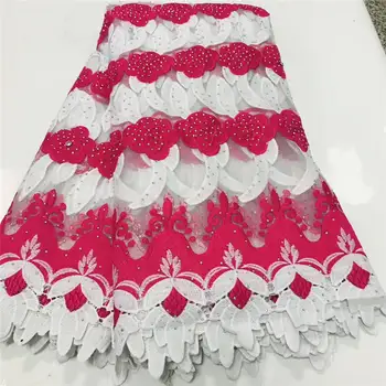 

Rose Red African Lace Fabric Embroidered Nigerian Guipure for Wedding High Quality French Tulle Lace Fabric