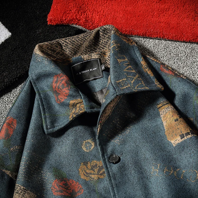 50% OFF Winter Plus Cotton Thickening Woolen Jacket Men Warm Fashion Retro Printing Casual Woolen Coat Men Wild And Loose Overcoat M-5XL