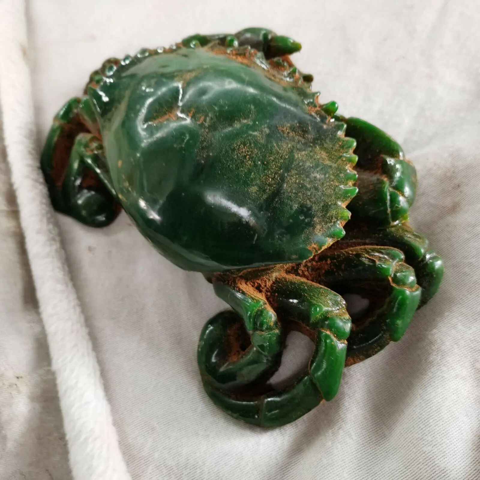China's Old Jade Carved green Jade Crab 6