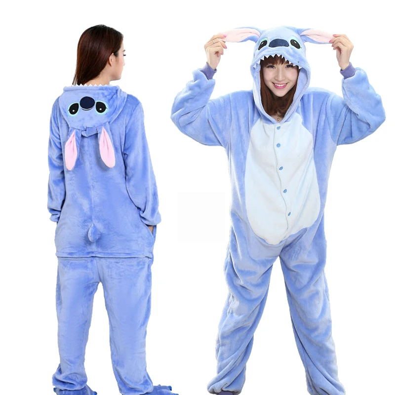 Kigurumi единорог пижамы Ститч взрослых животных Onesie женщин мужчин пара зимний Пижамный костюм, ночная рубашка фланелевые пижамы