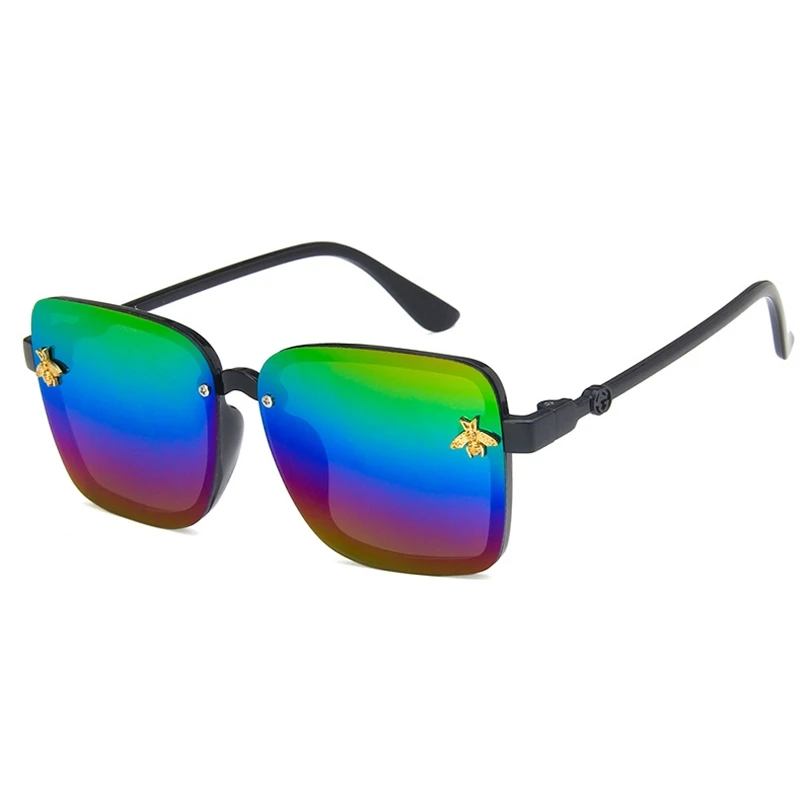 Новые Модные цветные линзы для мальчиков и девочек, большие квадратные солнцезащитные очки с украшением в виде пчелы, Детские крутые очки Uv400