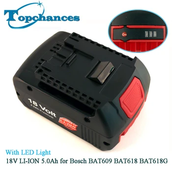 

ELEOPTION 18V 5.0Ah 5000mAh Li-ion Battery for Bosch BAT609 BAT618 17618 BAT618G BAT609 GDR 18-LI, GDS 18V-LI,with Led Light