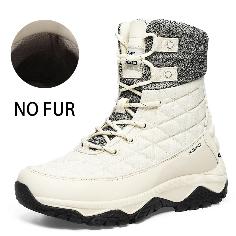 XIANG GUAN Man Hiking Shoes Men Waterproof Plush Warm High Top Climbing Mountain Tactical Boots Outdoor Sports Trekking Sneakers - Цвет: 68911 NoPlush White