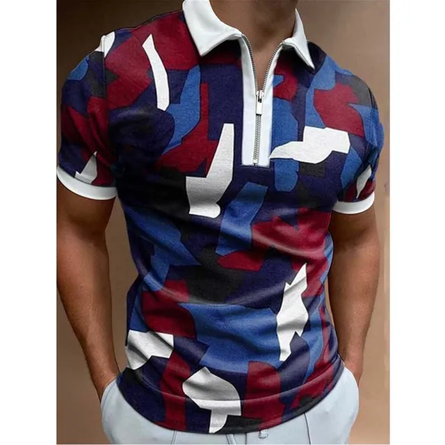 High Quality Brand Men's Polo Shirt Lapel Zipper Design Luxury Boss Casual Shirt Male Short Sleeve Top Polo Homme Eden Parck PLS- 6 Camouflage