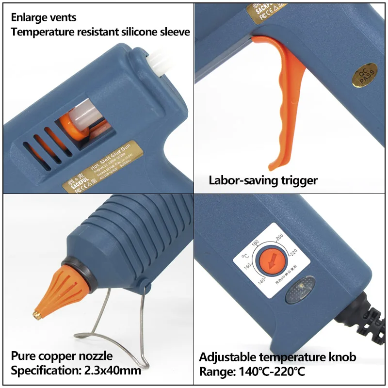 150W Hot Melt Glue Gun Adjustable Temperature Glue Gun Nozzle 11mm Sticks Professional Indusrial Melt Adhesive Hot