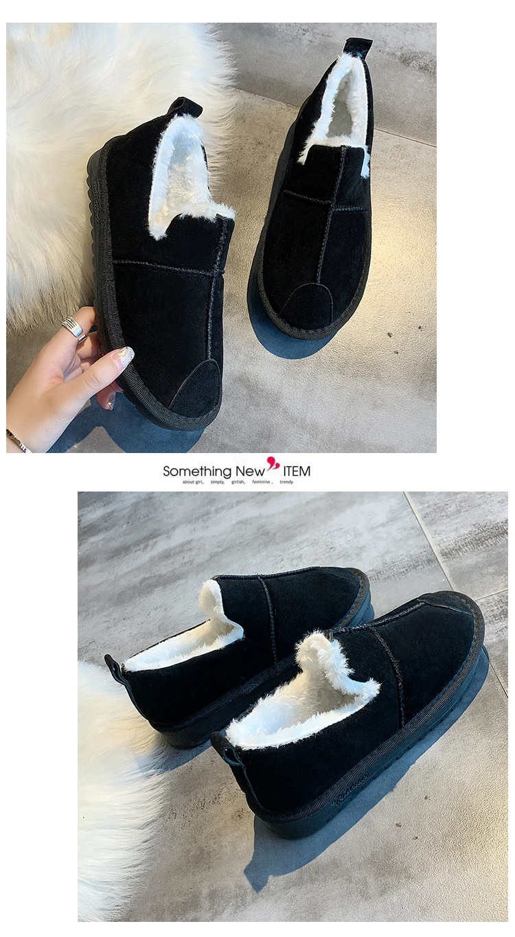 EOEODOIT Plus Size Cotton Shoes Women Autumn Winter Flat Heel Plush Loafers Anti Skid Snow Sneakers Shoes