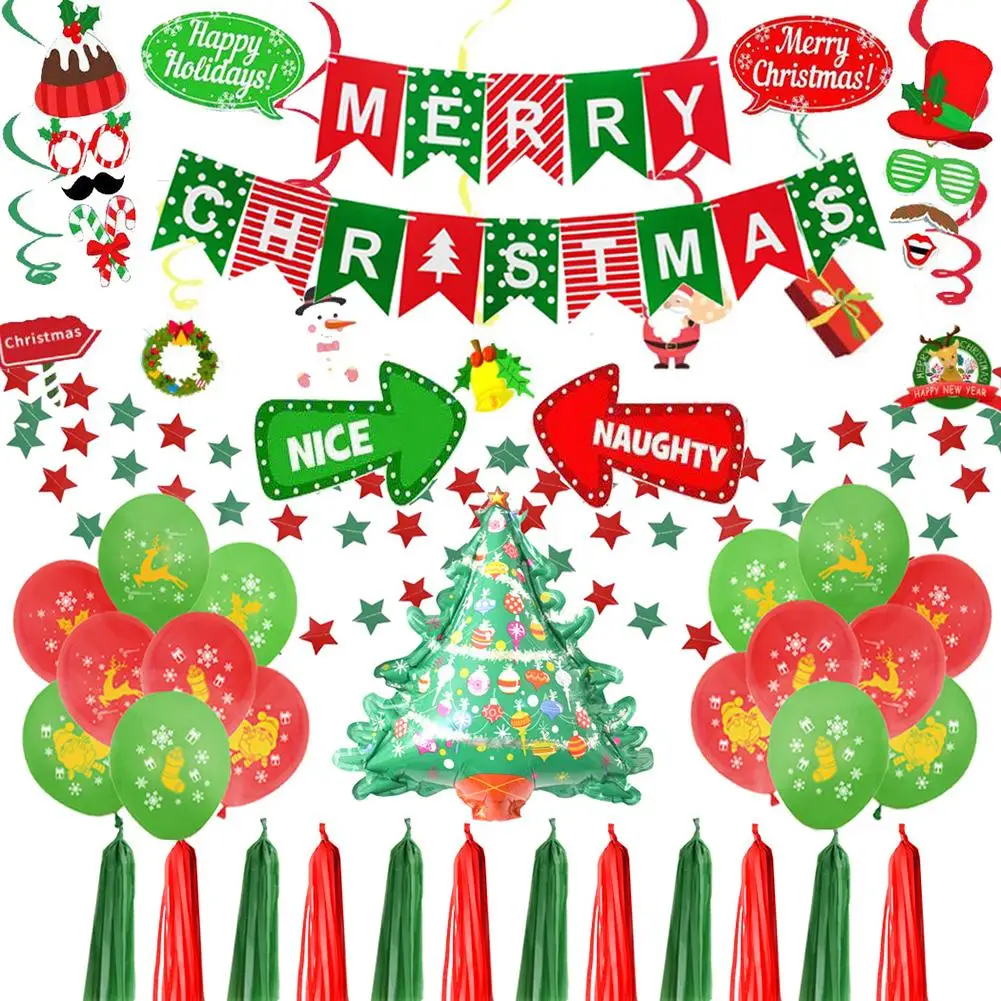

Christmas Photo Props Set Christmas Tree Balloons Merry Christmas Flags Balloons Set Supplies Xmas Party Decoration Accessiories