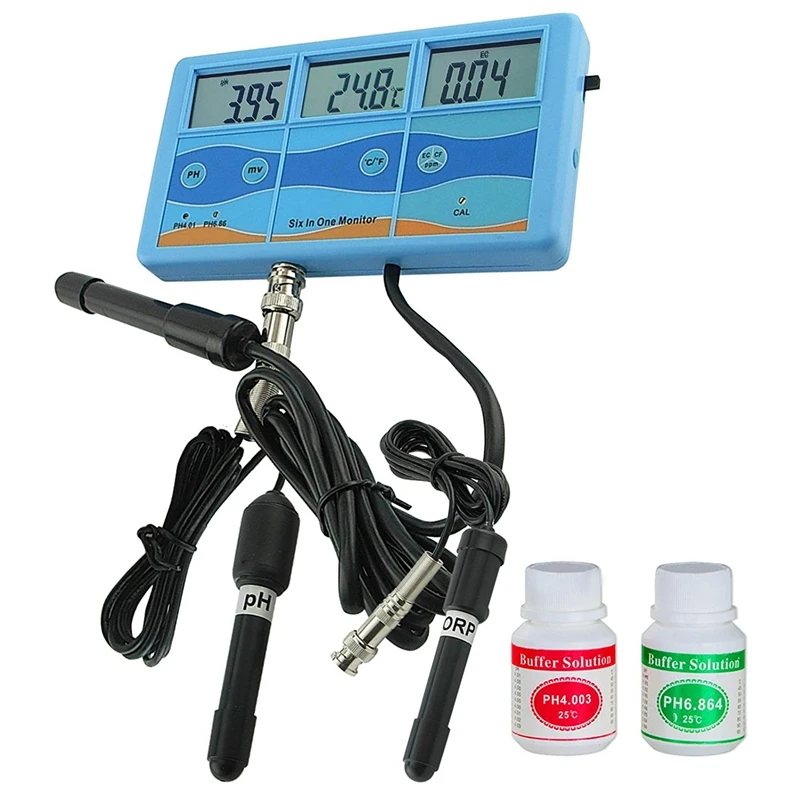 

GTBL Multi-Function 6 In 1 Orp Mv Ph Cf Ec Tds Fahrenheit Celsius Meter Tester Thermometer Water Quality Monitor Us Plug