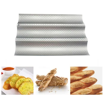 

3 Grid Silver Baguette Mold Baking Oven Wave French Bread Baking Tray Non-Stick Baguette Mould Cake Toast Mold Tools Bakeware