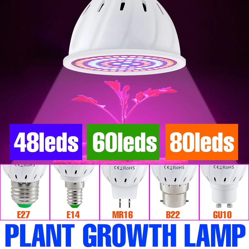 Led Grow Lamp Led Plant Light 220V Hydroponic Growth Light E27 E14 MR16 GU10 B22 Full Spectrum For Flower Plant