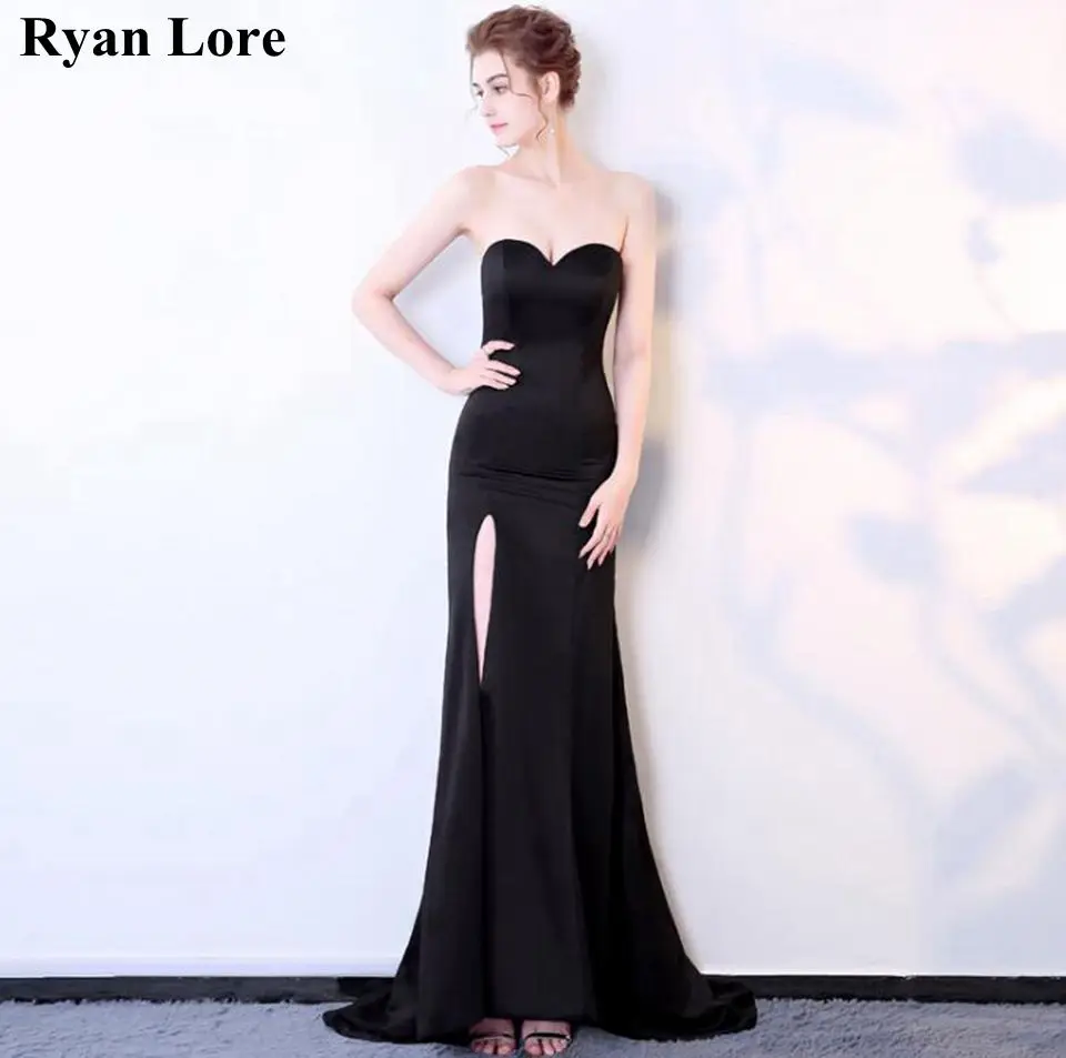 

Black Mermaid Formal Long Evening Dresses 2020 Sleeveless Sweetheart Neck Split Prom Gowns Elegant Simple robe de soiree mariage