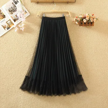 

Han edition show thin side wear high waist net new winter long lace veil whom pleated skirts veil