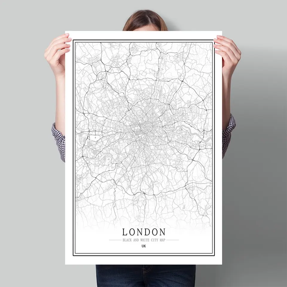 

UK Britain England Black White World City Map Poster Nordic Living Room Rome London Wall Art Pictures Home Decor Canvas Painting