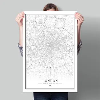 

UK Britain England Black White World City Map Poster Nordic Living Room Rome London Wall Art Pictures Home Decor Canvas Painting