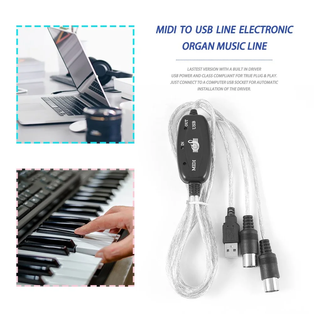 Computer Cables MIDI to USB Interface Cable Adapter for Keyboard