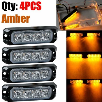 

4pcs 16-LED Amber Sync Strobe Light Flashing Emergency Warning Hazard Waterproof Strobe Lights Protective Pads