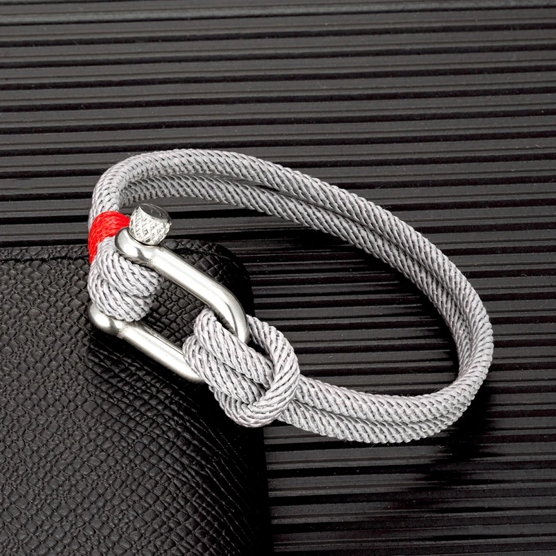 MKENDN Men Black Stainless Steel U shape Survival Bracelet Outdoor Camping Rescue Emergency Shackle Rope Bracelet For Women - Image 2