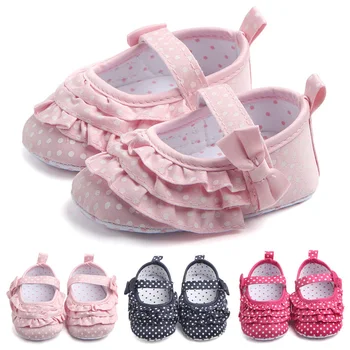 

Babys Girl Shoes Breathable Dot Pattern Anti-Slip Shoes With Bowknot Casual Sneakers Toddler Soft Soled First Walkers 0-12M