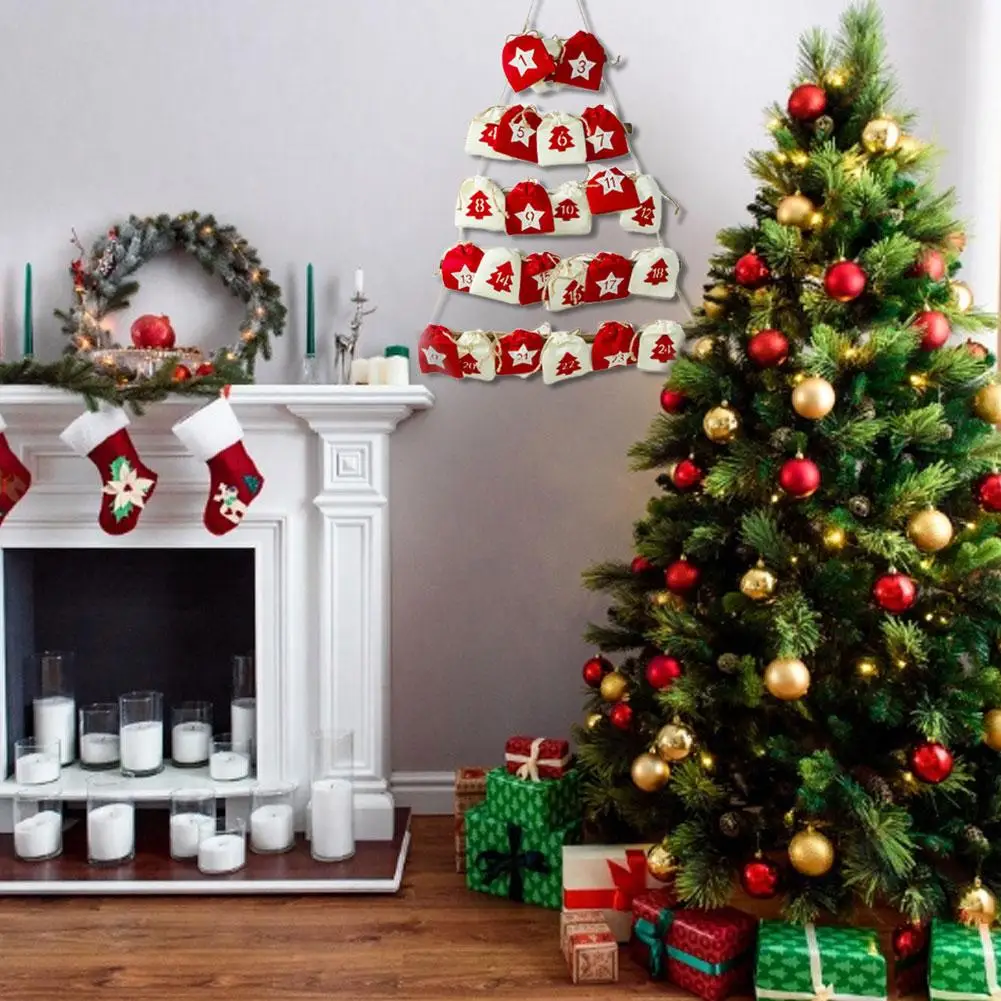 

2020 Christmas Countdown Calendar Hanging Bag Fabric Calendar Storage Bag Christmas Decoration