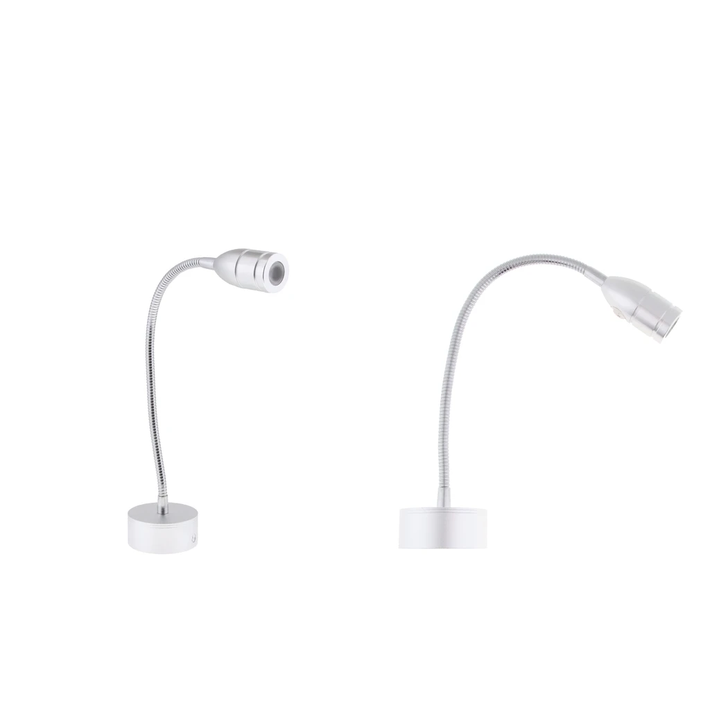 2PCS Marine Boat RV Reading Chart Light Switch Lamp for Bedside Wall Mount - Adjustable Gooseneck 12V 2W - Silver