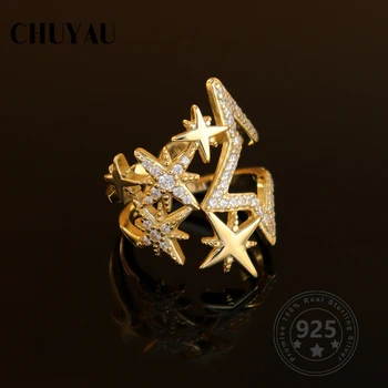 

Chuyau 925 Sterling Silver Fashionable personality starry stars heavy personality open ring For Women Gift Fine Jewelry Gift