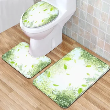 

Toilet Rug Bathroom Carpet Set 3pcs Printed Anti Slip Shower Cover Absorbent Foot Mat Washable Bath Mat Set