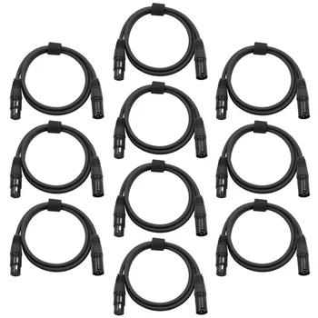 

10pcs 2M 3-Pin Signal DMX Cable Stage Lighting Signal Cable LED Par Light Moving Head Light DJ Equipment (Black)