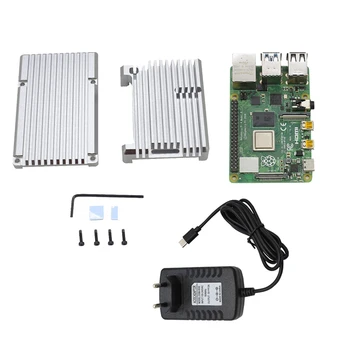 

for Raspberry Pi 4B 4G RAM DIY Kit Support 2.4 / 5.0 GHz WIFI Bluetooth 5.0 with Aluminum CNC Alloy Protective Silver 5V 3A Powe