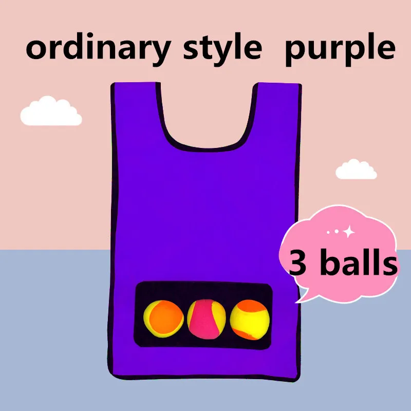 Ball Throwing Children Kids Outdoor Fun Sports Toy Game Props Vest Sticky Jersey Vest Game Vest Waistcoat With Sticky - Color: 3 balls purple