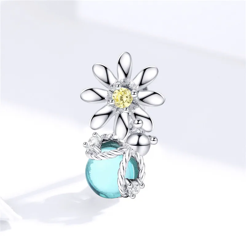 Fit Pandora браслет 925 серебро желтый циркон Маргаритка Светлячок бусины S925 DIY бесконечные синие подвески в форме хрустальных цветов