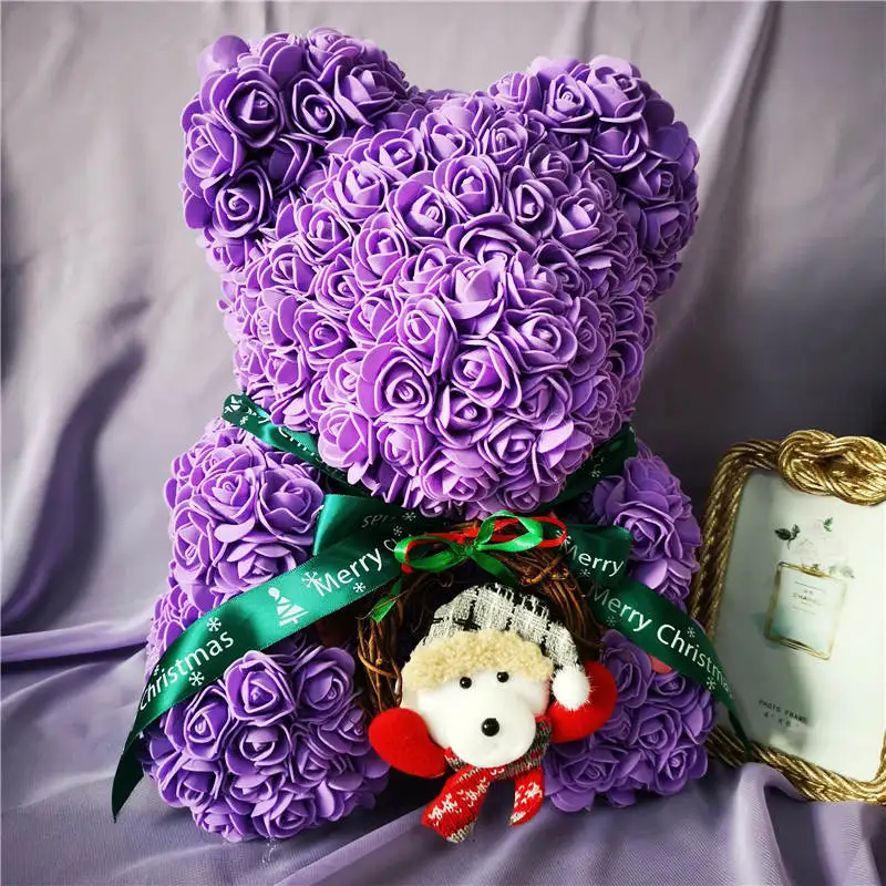 40 см веселый рождественский розовый медведь розы Teddi медведь женский подарок девушке искусственные цветочные украшения вечерние украшения розы - Цвет: 9