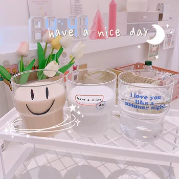 

Nice Day Coffee Milk Glass Cup Mug Korean Ins Breakfast Cute Cups Water Bottle Transparent Coffee Mug Cute Coffee Mug Cute