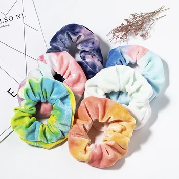 

Rainbow Soft Velvet Scrunchies Tie-dye Hair Ring Rubber Band Elastic Hair Rope Hair Accessories
