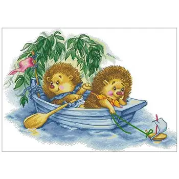 

Rowing hedgehog animals Patterns Counted Cross Stitch 11CT 14CT 18CT DIY Cross Stitch Kits Embroidery Needlework Sets