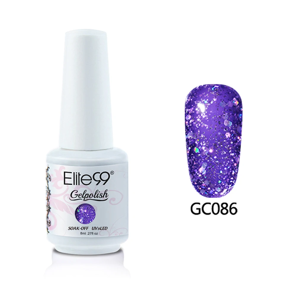 N-GC086-8ML Elite99 8 мл Алмазный Блеск Цвет ногтей гель краски Лак блестящие узоры для ногтей с блестками гель лак удаляющийся замачиванием Светодиодный УФ-гель для ногтей - Цвет: N-GC086-8ML
