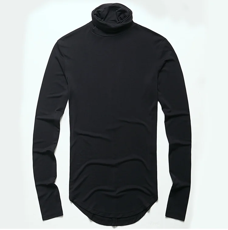 Черный Autumn New British Style High Quality Modal Men's Cotton Turtleneck T-shirt Men's Slim Fit Long Sleeve T-shirt T027 - Цвет: Черный