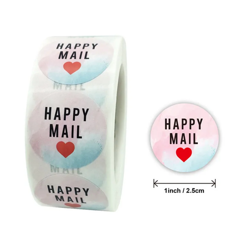 100-500pcs Happy Mail Stickers Scrapbooking1 Inch Round Kraft Stickers Seal Labels Envelope Packaging Labels Stationery Sticker