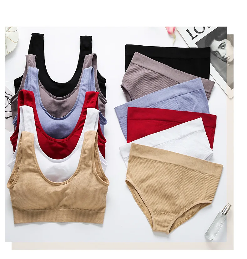 Seamless Wireless Bra Set Women Panties Underwear Set Basic Crop Tops Push Up Sports Lingerie Briefs Intimate New ladies underwear sets