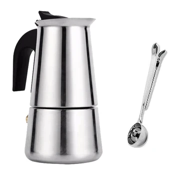

Espresso Coffee Maker Pot Stovetop Moka Coffee Pot Stainless Steel Latte Percolator with Bonus Scoop (9 Cups/450Ml)