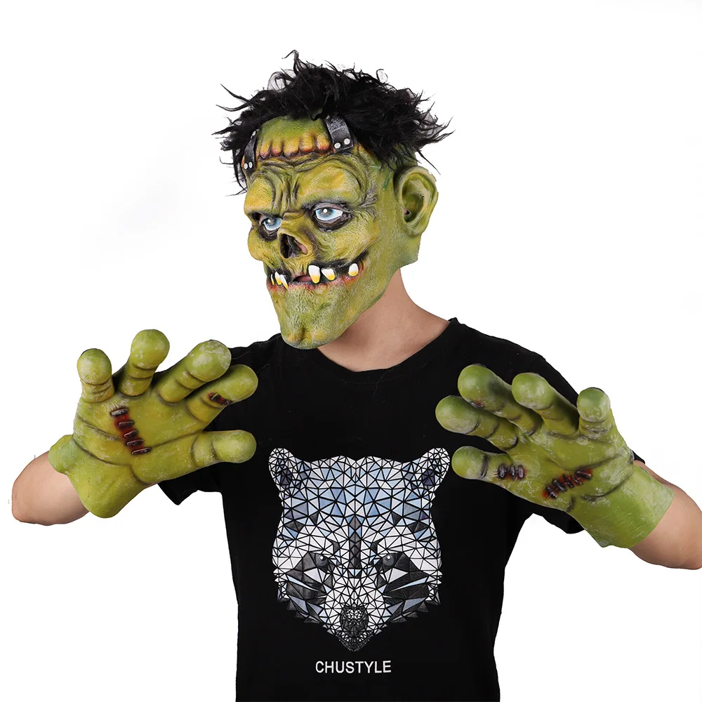 High Quality Green Mask Gloves Halloween Scary Carnival Party Masquerade Fangs Horror Accessories Cosplay Green Lifelike Unisex