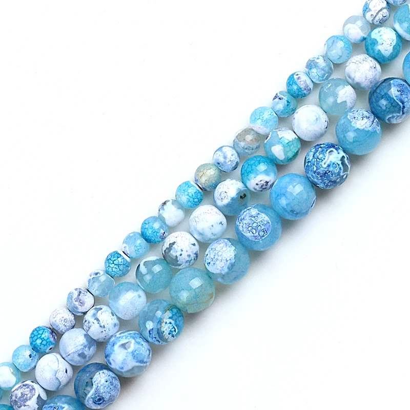 

Popcorn Light Blue Agates Natural Stone 6/8/10MM glass Spacer Loose beads for Jewelry making bracelets DIY 15''