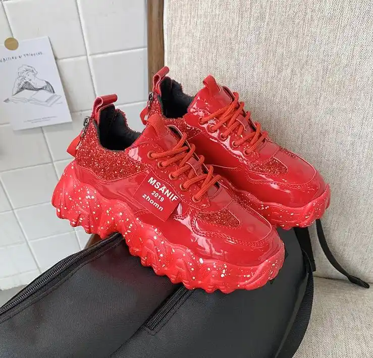 red chunky sneakers