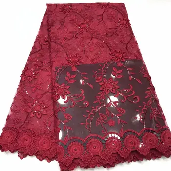 

2019 Latest Wine Red French Nigerian Lace Fabrics High Quality Tulle African Lace Fabric Wedding African French Tulle Lace
