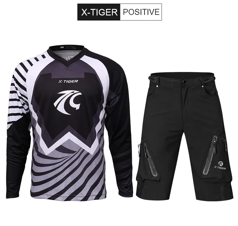 X-Tiger Long Sleeve Downhill Jerseys Set Quick-Dry Summer MTB Bike Cycling Shorts Downhill Cycling Jerseys Autumn Bike DH Shirt