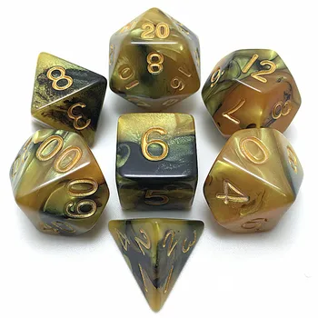 

New 7pcs/set Mix color Golden Digital Dice SetRPG dice d4 d6 d8 d10 d% d12 d20