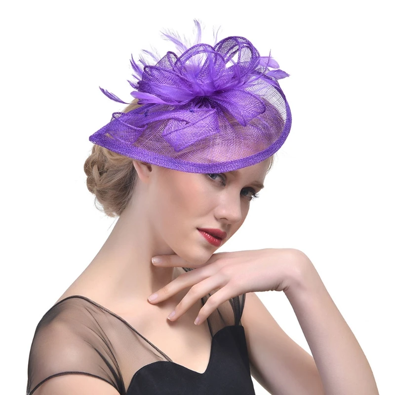PL Women Wedding Hat Fascinator Feather Mesh Party Cocktail Headdress Hair Clip New 634D - Цвет: PL