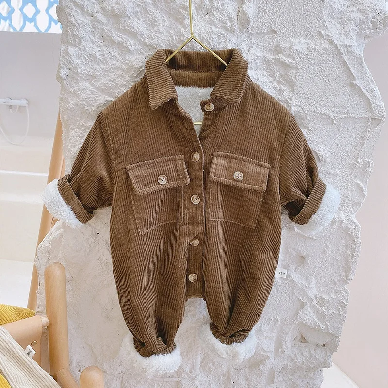 best Baby Bodysuits Newborn Baby Girl Boy Thick Corduroy Jumpsuit Long Sleeve Winter Infant Toddler Warm Fleece Romper Outfit Baby Clothes 0-2Y black baby bodysuits	
